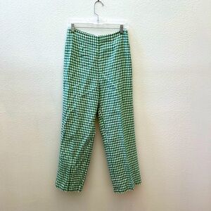 REFORMATION green gingham linen wide leg pants